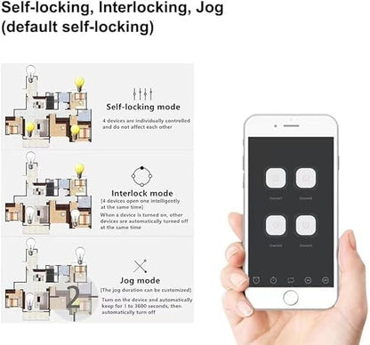 EWeLink 4CH 85-250V Smart WiFi Switch Controller, APP Remote Control,Bluetooth RF Remote Control, Point/Self-Locking/Interlocking, Compatible with Alexa
