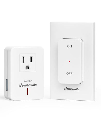 DEWENWILS Remote Control Outlet with Magnetic Base, 100 FT RF Signal Wireless Outlet, Wireless Light Switch, 15A/1875W Remote Outlet Switch for Lamps, Fans, Household Appliance