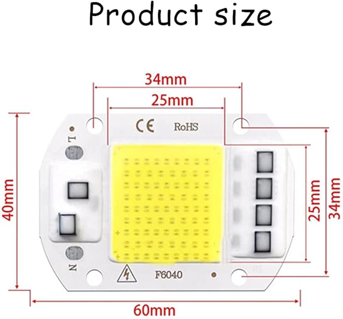 SaiDian 2Pcs LED Chip Light COB Chip 50W AC 110V Driverless High Power Positive White Light Engine Integrated Smart IC Driver