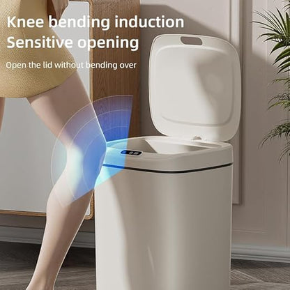 Automatic Motion Sensor Trash Can with Lid, 4.2 Gallon Touchless Smart Garbage Bin, Hands-Free Opening by Wave, Kick or Knee, USB Rechargeable, for Kitchen, Bathroom, Office, Bedroom