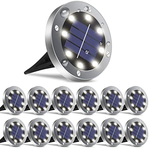 OULONGER 4.6inch Solar Ground Lights, Garden Solar Outdoor Waterproof Pathway Bright In-Ground Landscape Lights for Patio, Lawn, Yard, Driveway, Step and Walkway(White Light 12Packs)
