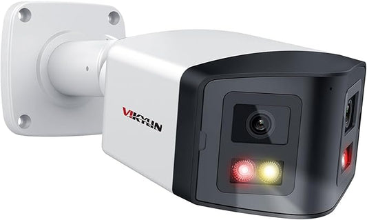VIKYLIN 180° Dual-Lens 4K 8MP PoE IP Security Panoramic Bullet Camera,Two Way Audio, AI Human Vehicle Detection Trigger Color Night Vision, SD Card (512GB),NDAA Complaint