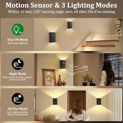 Eneru Motion Sensor Wall Sconce, Rechargeable Wireless Lights Indoor 1 Pack