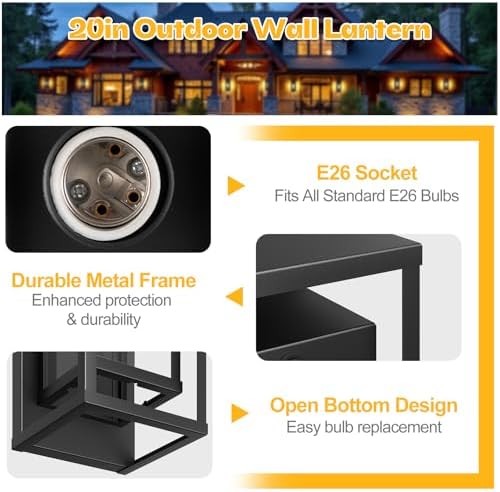 20in Large Outdoor Wall Light Black Modern Sconce Exterior Lighting Fixture
