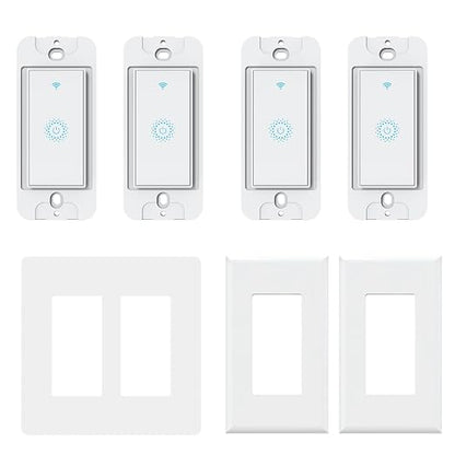 Smart Switch4 Pack, Double Smart Light Switch, Milfra in-Wall WiFi Smart Switch Compatible with Alexa and Google Home, No Hub Required, Neutral Wire Needed,2.4Ghz WiFi only. 4 Pack