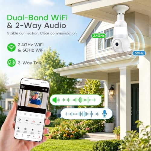 5MP 3K Light Bulb Camera,Color Night Vision Wireless with Alexa