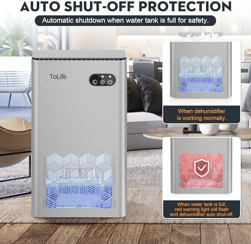 ToLife Dehumidifier, 1000 Sq Ft 95 oz Tank with Sleep Mode, Auto Shutoff