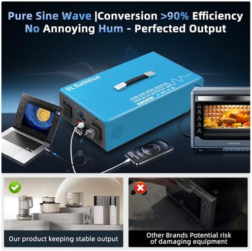 4000W Pure Sine Wave Power Inverter Voice Control AI Voice Assistant Support English 24V to 120V 60HZ with LCD Display, USB Port, for Car Home Laptop Truck