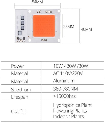 Fengyan Home Bulbs LED Grow Light Full Spectrum LED Phyto Lamp 10W 20W 30W 50W COB Fitolampy Smart IC LED Diode Matrix Growing Lamp Household Lamp (Emitting Color : RGB, Wattage : 220V)