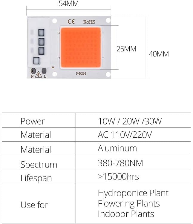 Fengyan Home Bulbs LED Grow Light Full Spectrum LED Phyto Lamp 10W 20W 30W 50W COB Fitolampy Smart IC LED Diode Matrix Growing Lamp Household Lamp (Emitting Color : 50W, Wattage : 220V)