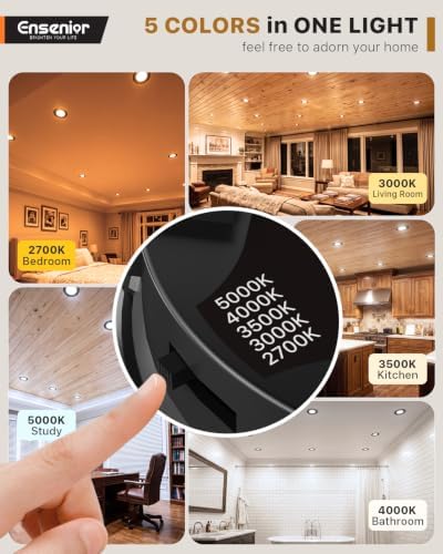 Ensenior 5/6 Inch Black LED Recessed Can Lights, 5CCT, 9W, 1000LM, 24 Pack