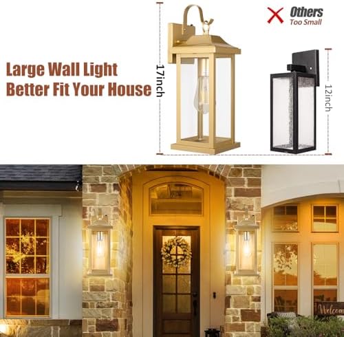 17 Inch Gold Outdoor Sconces Dusk to Dawn 2-Pack