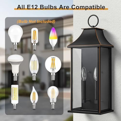 Dusk to Dawn Outdoor Wall Light, 20.6 Inch, Black with Brown Trim