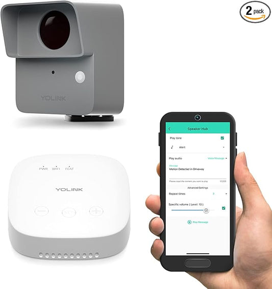 YoLink LoRa Smart Outdoor Motion Sensor Starter Kit, Driveway Alert, Property Invasion/Tresspassing Detector, Email/SMS/Push Alerts, Alexa, IFTTT, Home Assistant: Includes (1) Sensor, (1) SpeakerHub