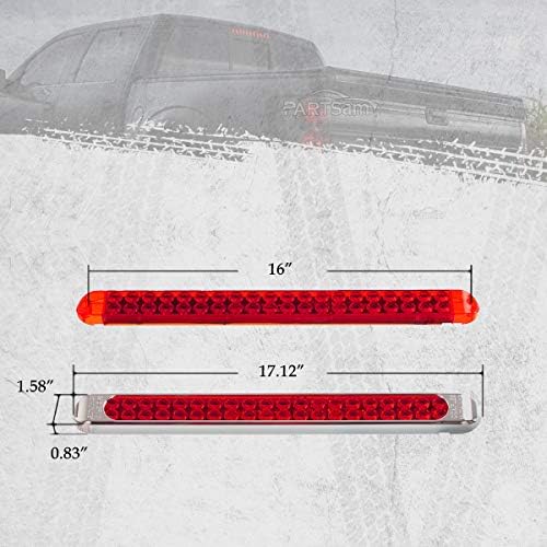 Partsam Waterproof 17" Inch High Power 40 LED Red Utility Trailer Truck RV Stop Tail Turn 3rd Brake Marker Identification Light Bar w/Chrome Bezel DOT Compliant (Pack of 2)