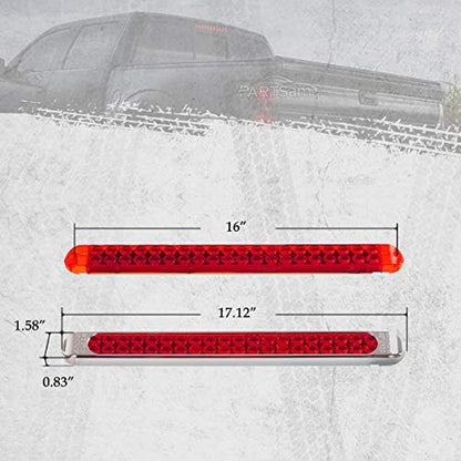 Partsam Waterproof 17" Inch High Power 40 LED Red Utility Trailer Truck RV Stop Tail Turn 3rd Brake Marker Identification Light Bar w/Chrome Bezel DOT Compliant (Pack of 2)