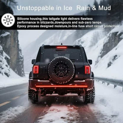 60" Tailgate Light Bar - 432 LED Triple Row Strip with Red Brake/White Reverse/Yellow Turn Signals, Sequential Strobe Effects, Waterproof Silicone for Car Pickup SUV Trailers