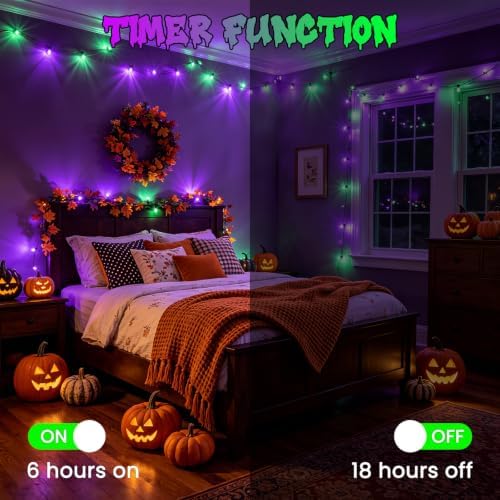 Connectable 88Ft 240LED Halloween Lights Outdoor Indoor, Purple & Green