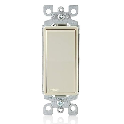 Leviton 15 Amp, 120/277 Volt, Decora Rocker Single-Pole AC Quiet Switch, Residential Grade, Grounding, 5601-2T, Light Almond