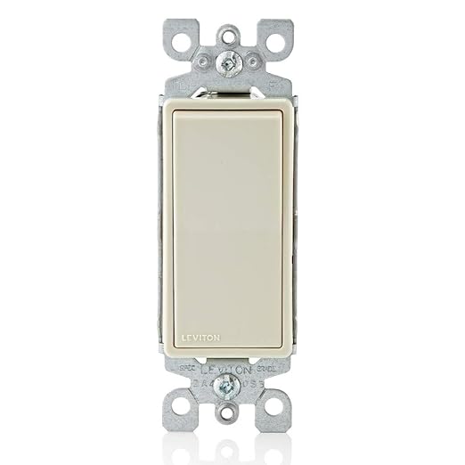 Leviton 15 Amp, 120/277 Volt, Decora Rocker Single-Pole AC Quiet Switch, Residential Grade, Grounding, 5601-2T, Light Almond