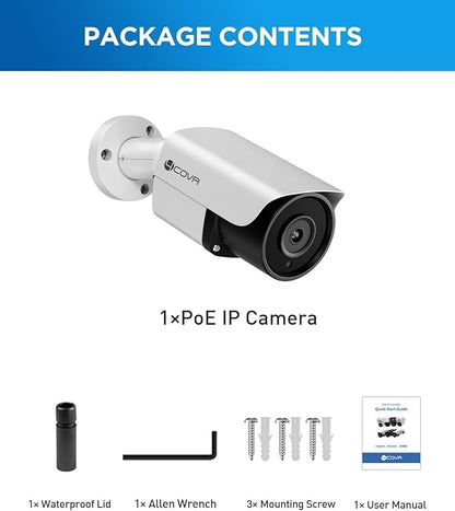 4COVR 5MP PoE Security IP Bullet Camera Outdoor, 5-Megapixel UltraHD Wired Surveillance Camera, AI Human Vehicle Detection, 110° Wide Angle 2.8mm Lens Built-in Mic, 100ft IR Night Vision, LY37EX5MA