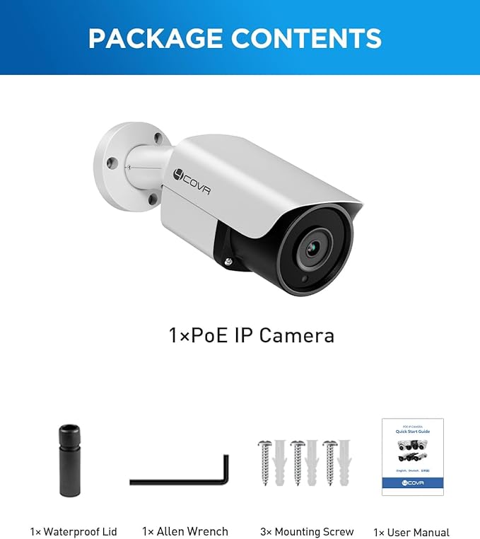 4COVR 4MP PoE Security IP Bullet Camera Outdoor, 4-Megapixel UltraHD Wired Surveillance Camera, AI Human Vehicle Detection, 110° Wide Angle 2.8mm Lens Built-in Mic, 100ft IR Night Vision, LY37EX4MA