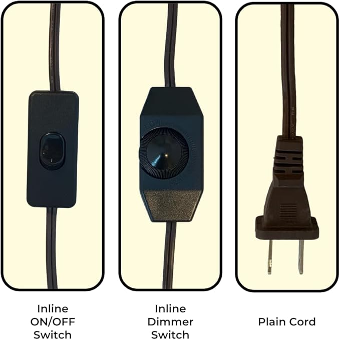 Royal Designs, Inc. 8 Foot Replacement Lamp Cord with Molded Plug and Rotary Dimmer Switch, Stripped Ends Ready for Wiring, SPT-1 Safe for USA, CO-1001D-BR-8-2, Brown, Pack of 2