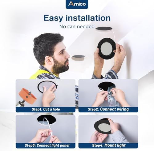 Amico 4 Pack 6 Inch Black 5CCT Gimbal LED Recessed Ceiling Light