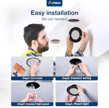Amico 4 Pack 6 Inch Black 5CCT Gimbal LED Recessed Ceiling Light