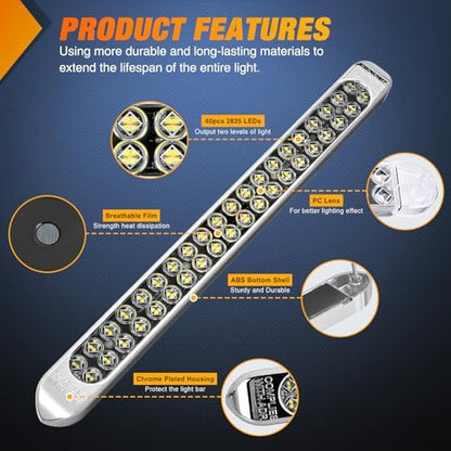 Nilight LED Tail Light 17" White Reverse Back Up Lights W/Chrome Bezel