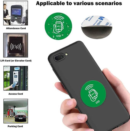 13.56 MHz UID Writable Rewritable Clone IC Smart Keychain, Compatible with MIFARE Classic 1K, RFID Blank Sticker for Access Control Key Sticker Rewritable (2 PCS)