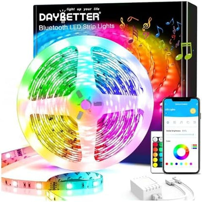 DAYBETTER Smart Led Lights 32.8 ft, 2835 RGB Led Strip Lights Kits with 24 Keys Remote, App Control Timer Schedule Led Music Strip Lights