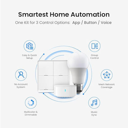 BroadLink Smart Home Starter Kit - Includes 3 Bulbs, 1 Scene Switch and 1 Hub, Uses FastCon and Bluetooth Low Energy Tech, Compatible with Alexa and Google Home