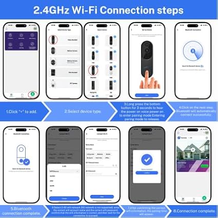 Guggre Doorbell Camera M52, Security Camera Outdoor/Indoor, 1080 HD with Night Vision, 4 Infrared Lights, 120° Wide View, Motion Detection Notification, Works with Smartphone, Wireless, Online Support