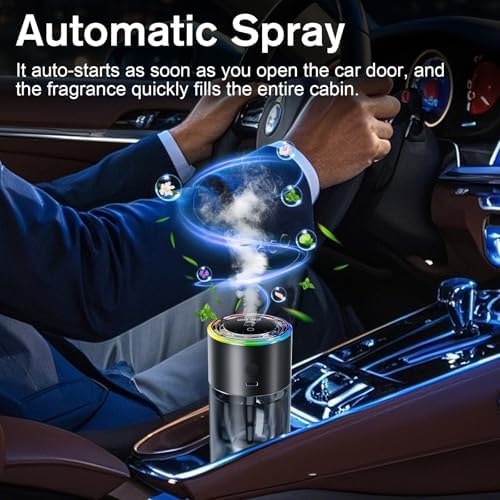 Amor Lyris Smart Car Air Freshener Diffuser, 5.7 fl oz Car Diffuser, Ultrasonic Mist, Long-Lasting Car Air Freshener up to 6 Months, RGB Light, Auto On/Off, New Car Smell Scent