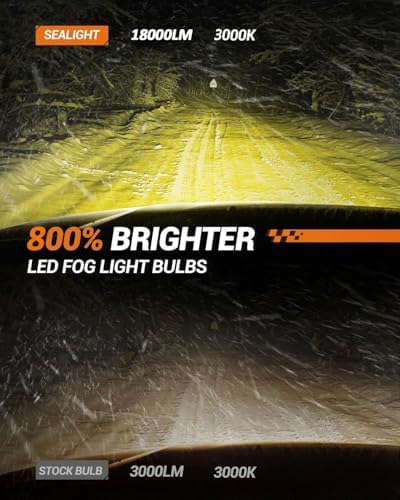 SEALIGHT 5201/5202 LED Fog Light Bulbs Yellow, 18000LM 3000K Yellow 5201 PS19W PS24W LED Fog Lights, Super Bright Plug and Play 5201 Fog Lights for Cars,Trucks (Pack of 2)