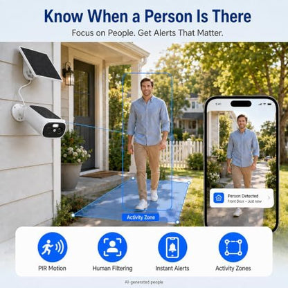 4pk 2.4/5GHz Solar Security Cameras Wireless Outdoor, Dual Panels