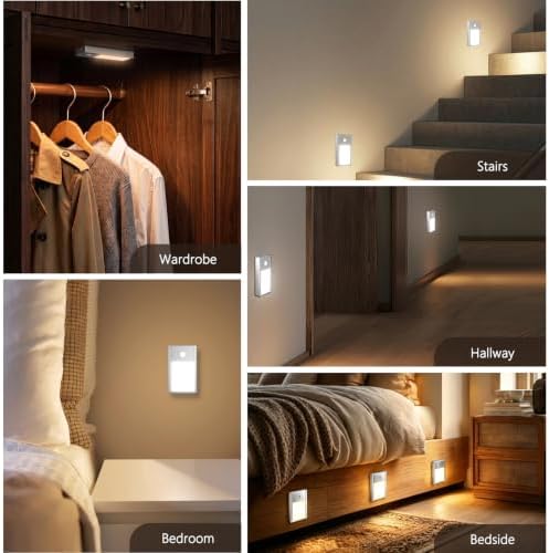 VST Motion Sensor Step Night Light, Rechargeable Battery Powered Led Light with Magnetic Suck Installation for Bedroom Hallway Stair Nursery Kids Room (2.68 inch 3000K 6Pack Silver)