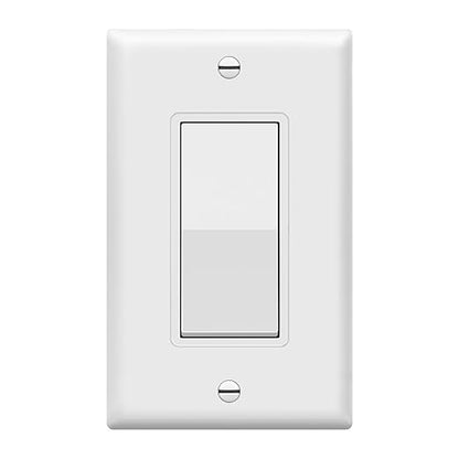 ENERLITES Decorator Paddle Light Switch with Wall Plates, Wall Decor Switch, Single Pole, 3 Wire, Grounding Screw, Residential Grade, 15A 120V/277V, UL Listed, White