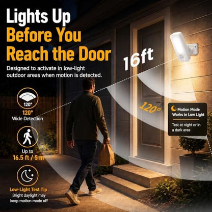 TANBABY Outdoor Waterproof Porch Lights with Motion Sensor, White 2 Pack