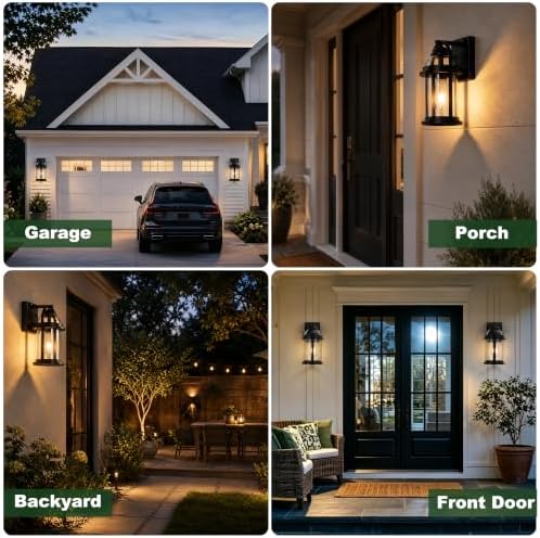 OKELI Dusk to Dawn Outdoor Wall Lights, Waterproof Lighting Fixtures Rustic Farmhouse Wall Lanterns with Clear Glass Shades Anti-Rust Outside Lights for Garage Patio Porch(Black, 2 Pack)