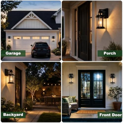 OKELI Dusk to Dawn Outdoor Wall Lights, Waterproof Lighting Fixtures Rustic Farmhouse Wall Lanterns with Clear Glass Shades Anti-Rust Outside Lights for Garage Patio Porch(Black, 2 Pack)