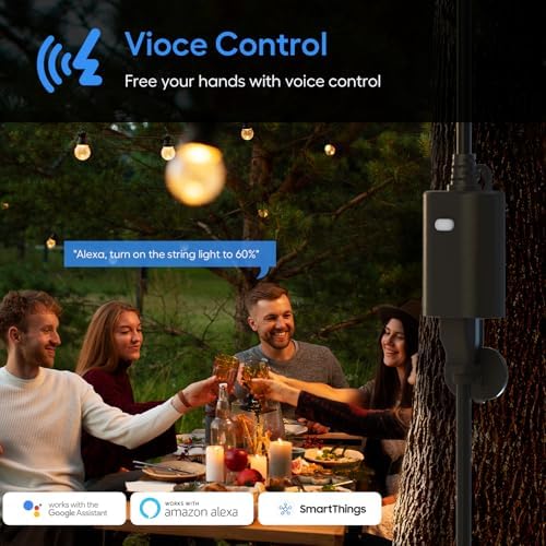 Eva's Light Smart Dimmer Plug, WiFi Outdoor Smart Plug, IP65 Waterproof, 1%-100% Dimmable, 2.4Ghz Wi-Fi, Compatible with Alexa & Google Assistant, No Hub Required, Max 400W, Black