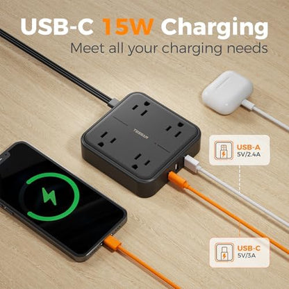 TESSAN Surge Protector Flat Extension Cord 5Ft, Flat Plug Power Strip