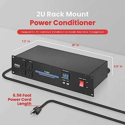 PylePro PDU Power Strip Surge Protector - 3000 Watt 15 Amp 20 Outlet Heavy Duty Electric Extension Cord - 2U Rack Mount Power Conditioner w/ AC Filter - PCO885