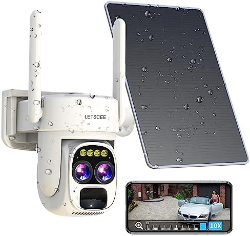 Cameras for Home Security Wireless Outdoor Solar,Alexa Security Camera Outside,360 PTZ Outside WiFi Camera Dual Lens 10x Zoom,Night Vision,2K,Water Proof