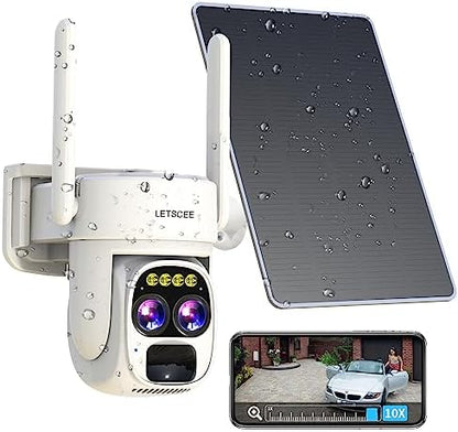 Cameras for Home Security Wireless Outdoor Solar,Alexa Security Camera Outside,360 PTZ Outside WiFi Camera Dual Lens 10x Zoom,Night Vision,2K,Water Proof
