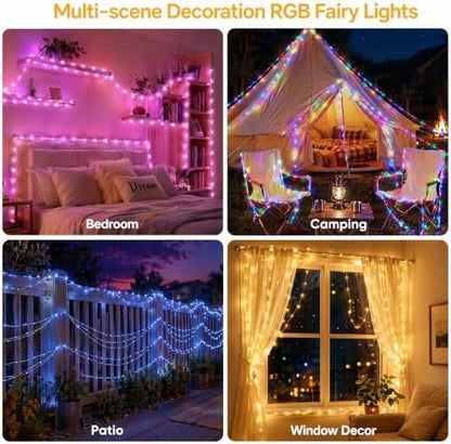 OMIKA Fairy Lights Plug in, 80FT 240 LED Fairy Lights with Remote, 150 Lighting Modes String Lights Indoor, RGB Colors+Warm White Fairy Lights for Bedroom Party Outdoor Decor