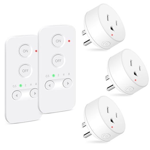 NineLeaf Remote Control Outlet, 500FT Plug in Light Switch, No Wi-Fi Programmable Timer Mini Socket, Easy Wireless On/Off Switch for Christmas Lights, Hard-to-Reach Appliances,2Remotes 3Outlets