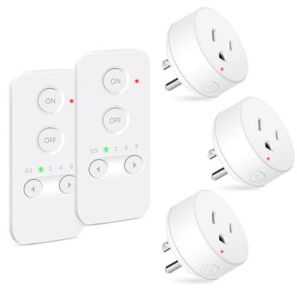 NineLeaf Remote Control Outlet, 500FT Plug in Light Switch, No Wi-Fi Programmable Timer Mini Socket, Easy Wireless On/Off Switch for Christmas Lights, Hard-to-Reach Appliances,2Remotes 3Outlets